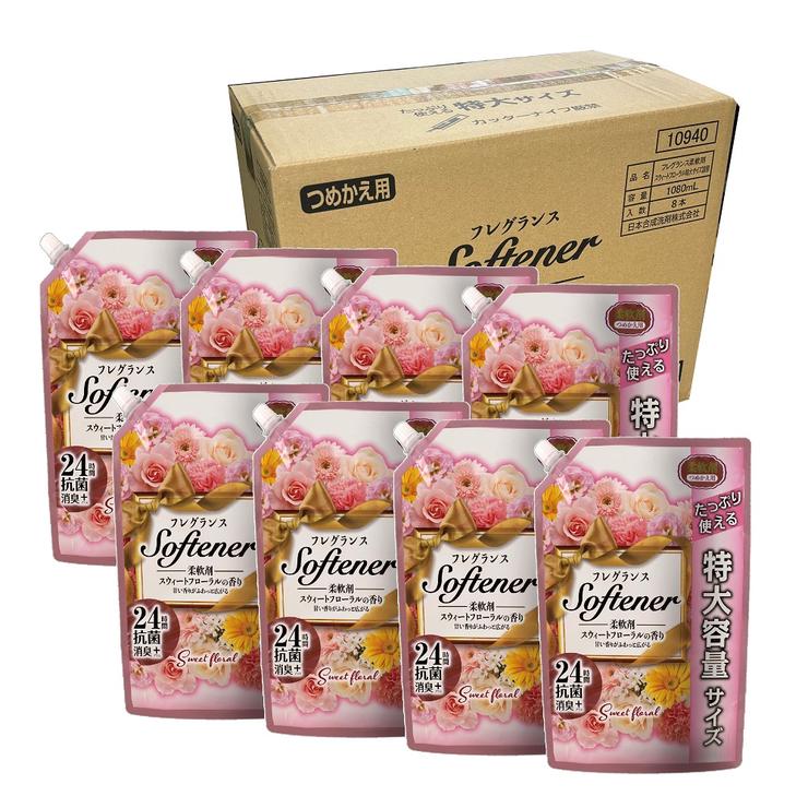 【まとめ買い】柔軟剤(フレグランスソフター スウィートフローラル・1080mL×8本セット)特大容量サイズ