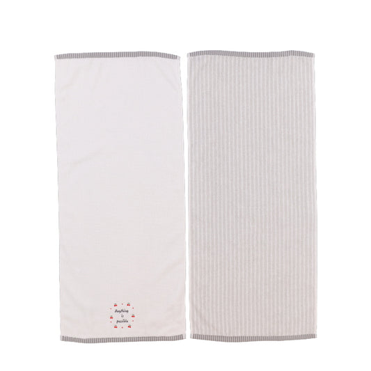 2枚組フェイスタオル サクランボ柄&ストライプ(ここちラボ オーガニックコットン)