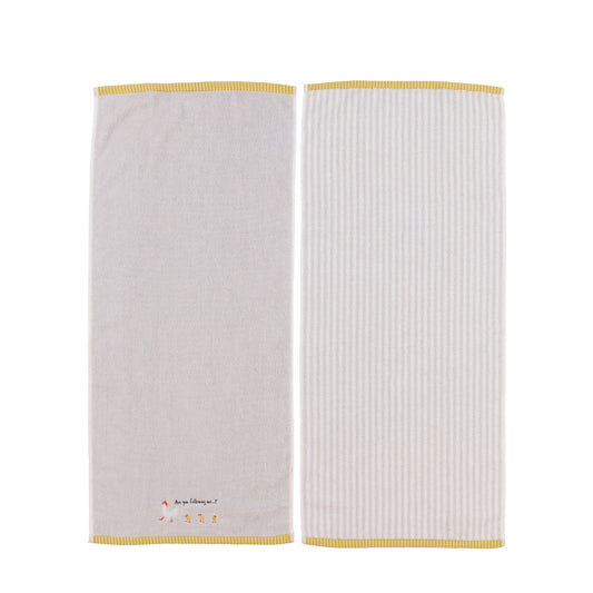 2枚組フェイスタオル ニワトリ柄&ストライプ(ここちラボ オーガニックコットン)