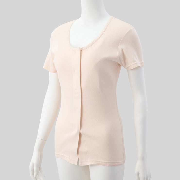 レディース 胸二重前開き3分袖インナー(ワンタッチテープ)