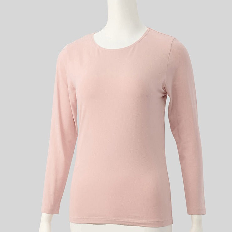 レディース クルーネック長袖インナー(S~LL・FIBER HEAT COTTON)