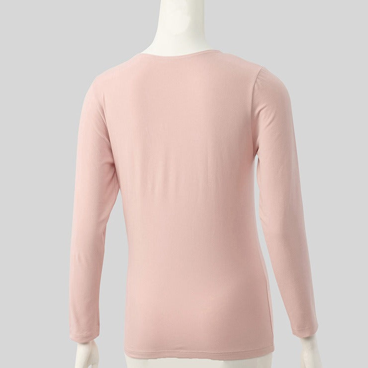 レディース クルーネック長袖インナー(S~LL・FIBER HEAT COTTON)