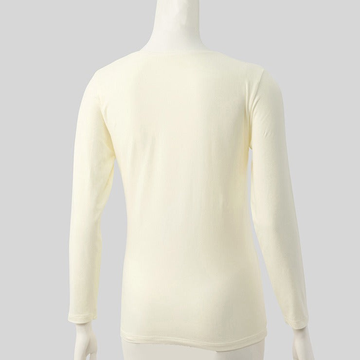 レディース クルーネック長袖インナー(S~LL・FIBER HEAT COTTON)