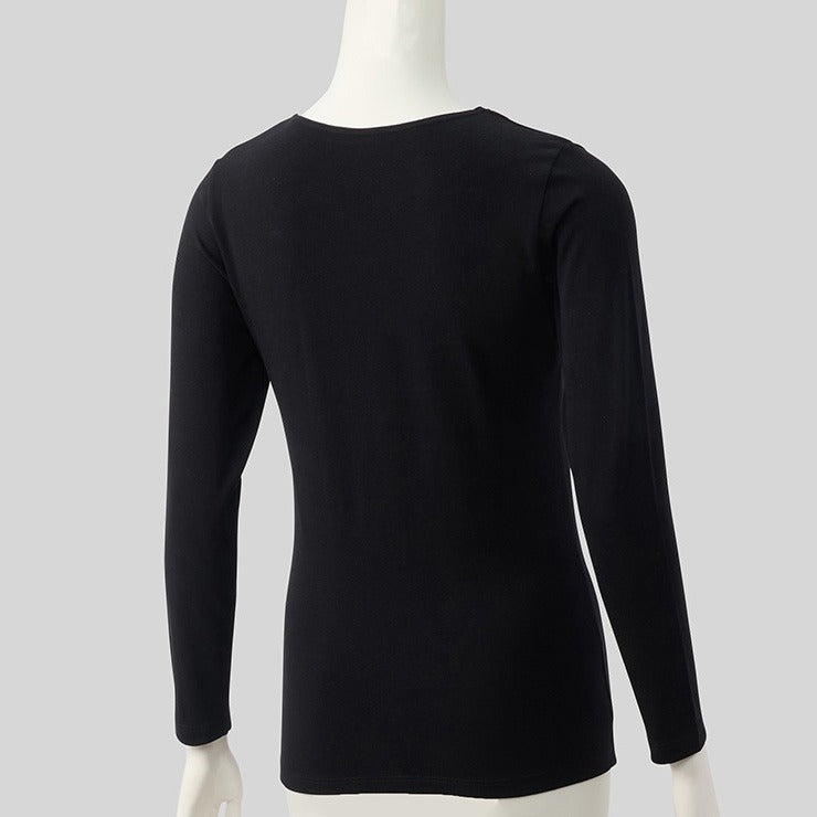 レディース クルーネック長袖インナー(S~LL・FIBER HEAT COTTON)