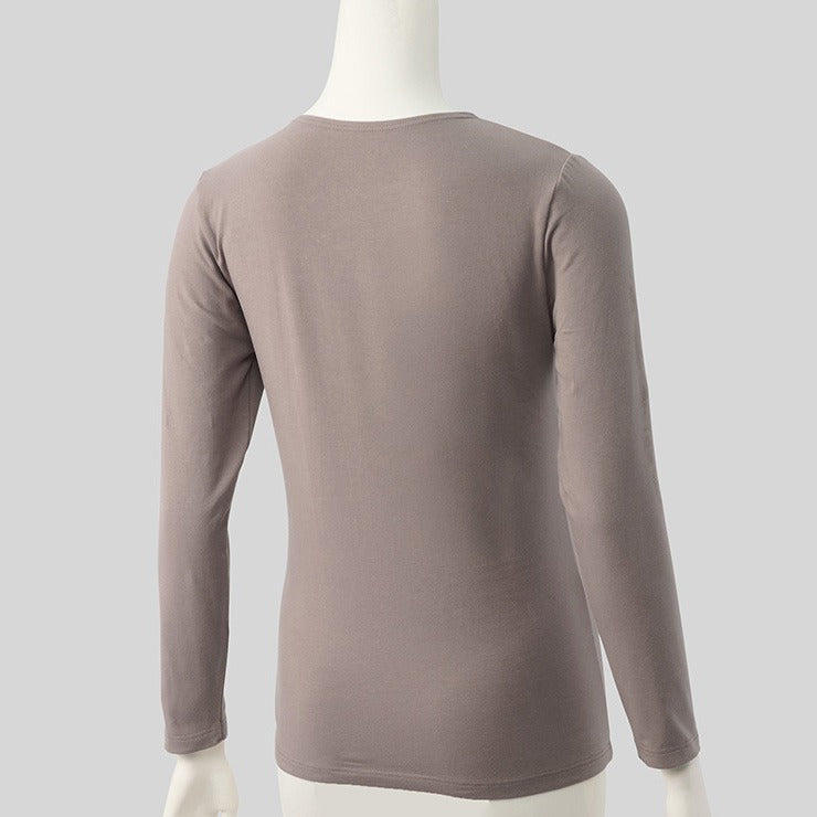 レディース クルーネック長袖インナー(S~LL・FIBER HEAT COTTON)