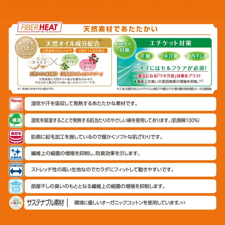 レディース クルーネック長袖インナー(3L~6L・FIBER HEAT COTTON)