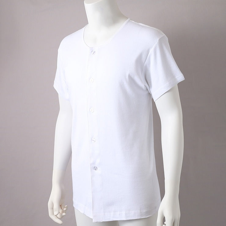 メンズ 半袖丸首インナー(前開きボタン仕様)