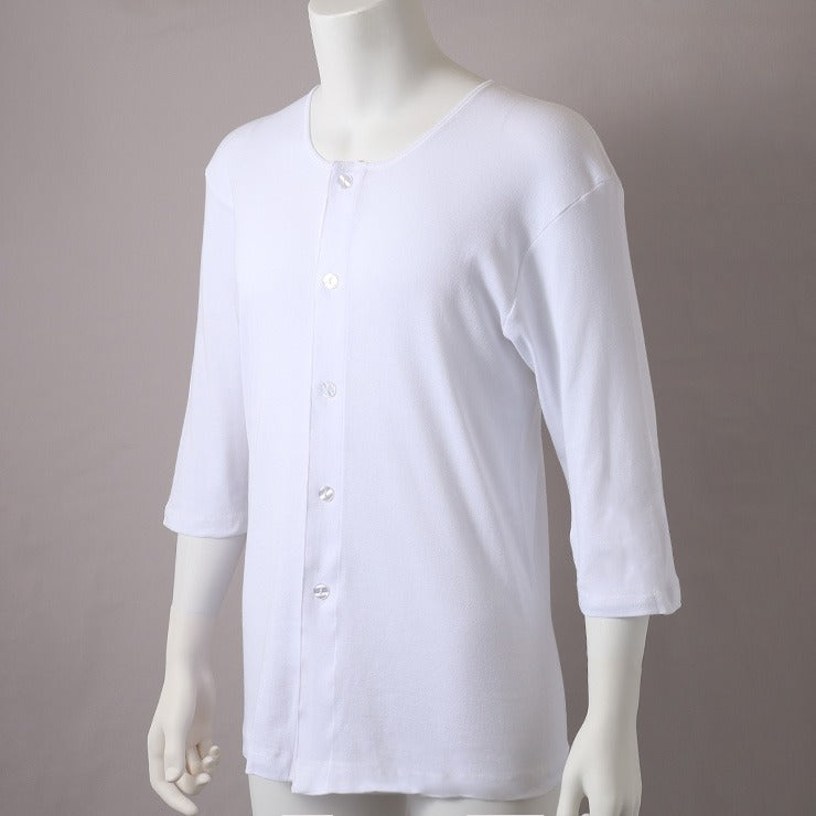 メンズ 7分袖丸袖インナー(前開きボタン仕様)