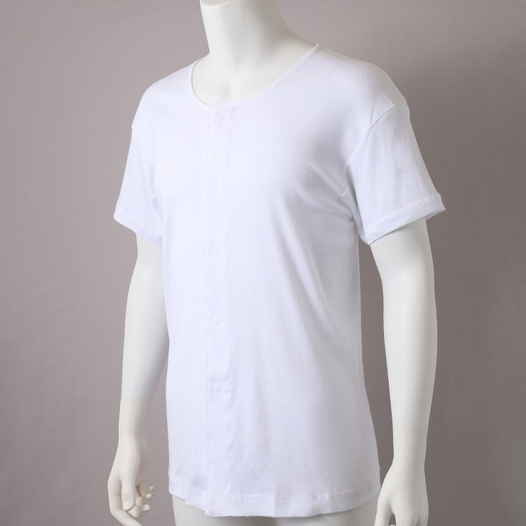 メンズ 半袖丸首インナー(前開きテープ仕様)