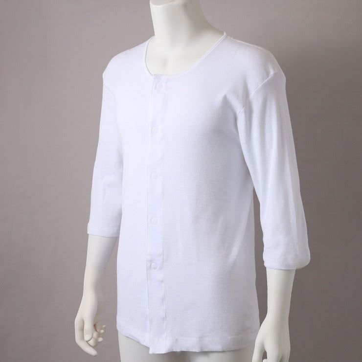 メンズ 7分袖丸首インナー(前開きテープ仕様)