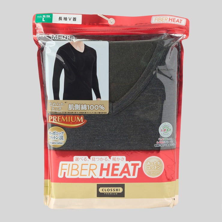 メンズ 長袖V首インナー(M~LL・FIBER HEATプレミアム あったかコットン)