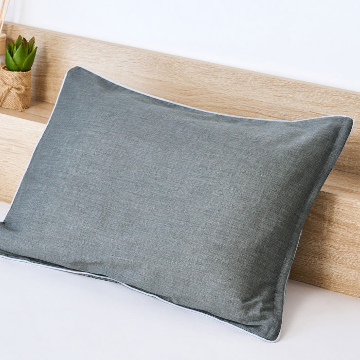 枕カバー シャンブレー(35×50cm)グレー/ネイビー