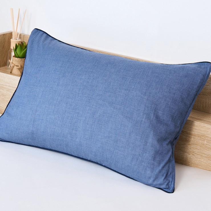 枕カバー シャンブレー(43×63cm)グレー/ネイビー