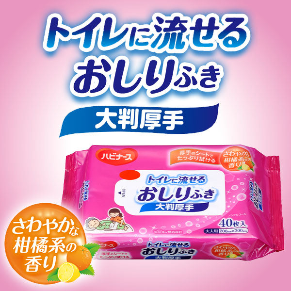 ハビナース トイレに流せるおしりふき 大判厚手(40枚入り)