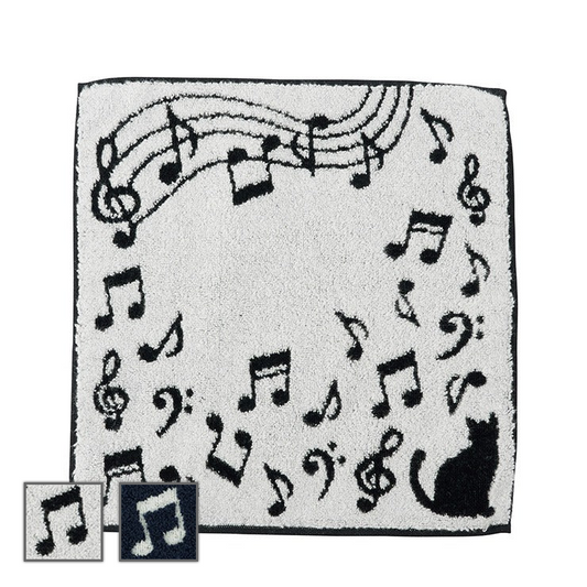タオルハンカチ（今治）猫と音符　2色展開
