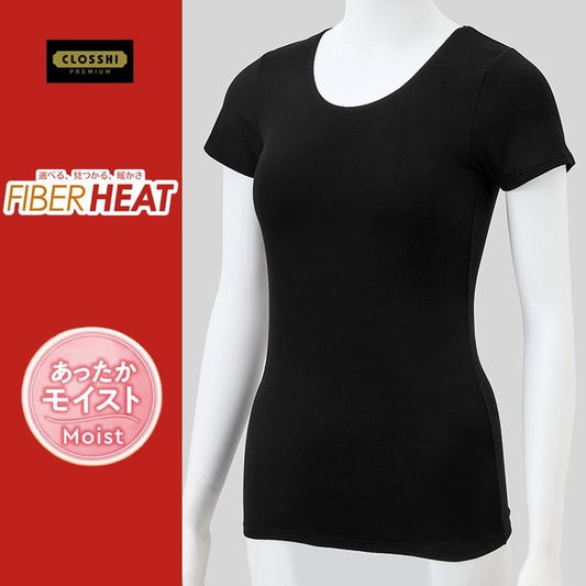 レディース　ラウンドネック3分袖（3L～5L・FIBER HEATプレミアム あったかモイスト）