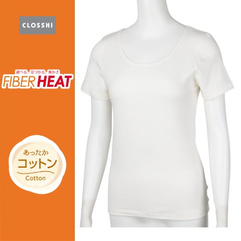 レディース　ラウンドネック三分袖インナー（FIBER HEAT）