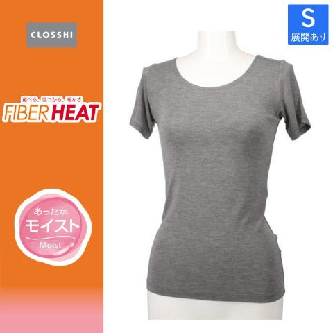 レディース ラウンドネック3分袖（FIBER  HEATモイスト）