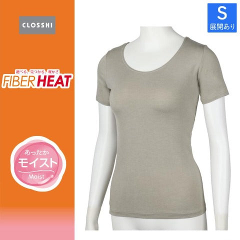 レディース ラウンドネック3分袖（FIBER  HEATモイスト）