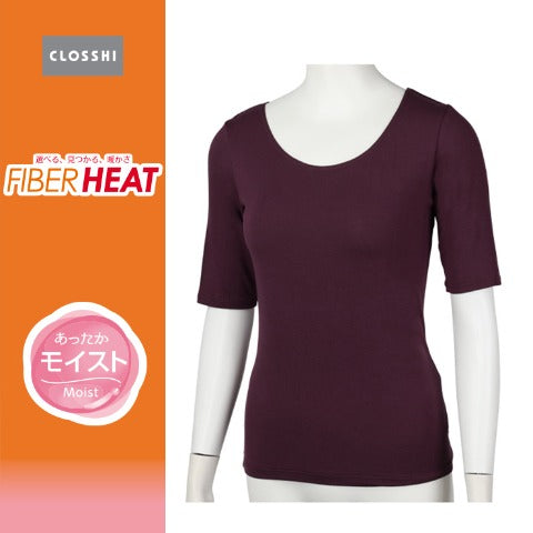 レディース ラウンドネック5分袖（FIBER  HEATモイスト）