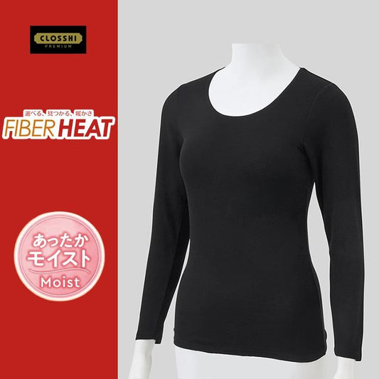 レディース　ラウンドネック8分袖（3L～6L・FIBER HEATプレミアム あったかモイスト）