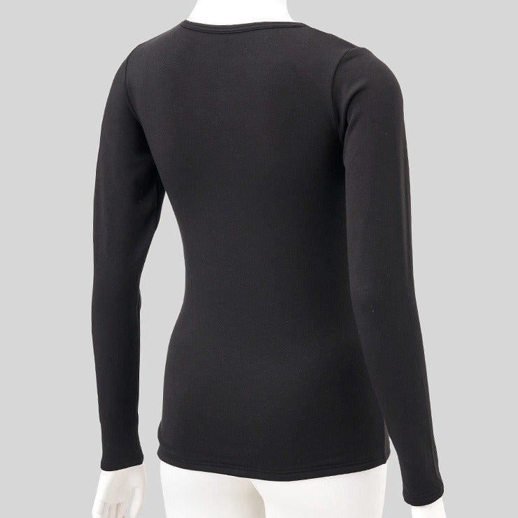 レディース　クルーネック長袖（M～LL・FIBER HEAT スーパープレミアム あったかモイスト）