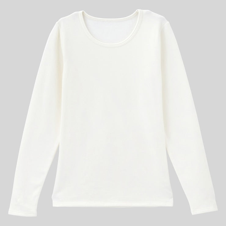 レディース　クルーネック長袖（M～LL・FIBER HEAT スーパープレミアム あったかモイスト）