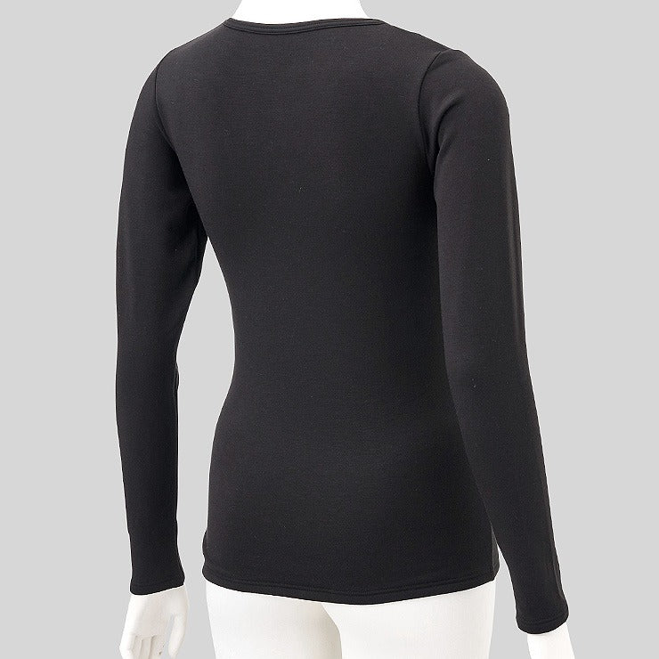 レディース　クルーネック長袖（3L～5L・FIBER HEAT スーパープレミアム あったかモイスト）