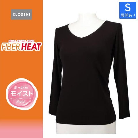 レディース Vネック8分袖（FIBER HEATモイスト）