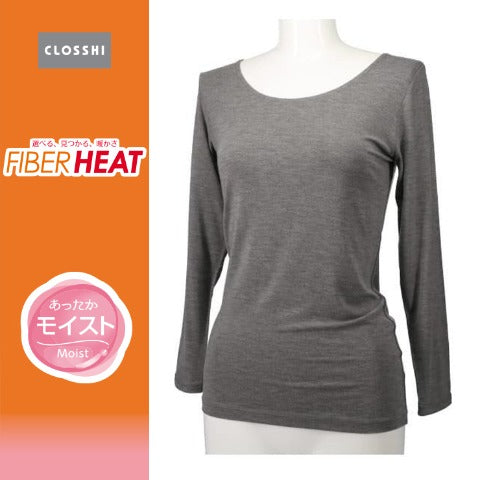 レディース ラウンドネック8分袖（FIBER HEATモイスト）