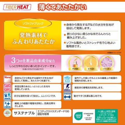 レディース ラウンドネック8分袖（3L～6L・FIBER HEATモイスト）
