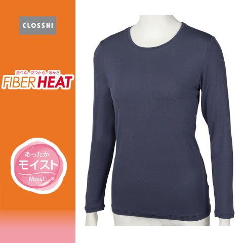 レディース クルーネック長袖（FIBER HEATモイスト）
