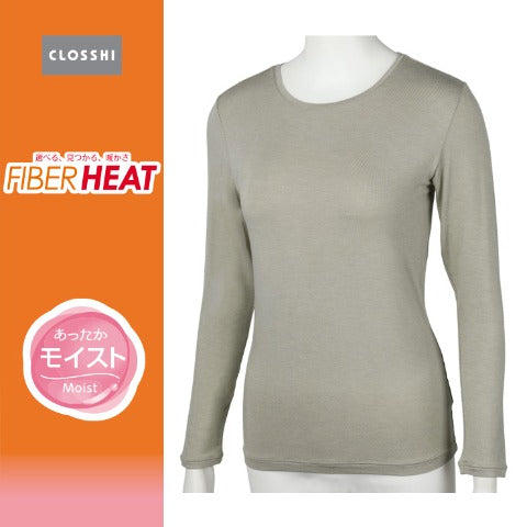 レディース クルーネック長袖（FIBER HEATモイスト）