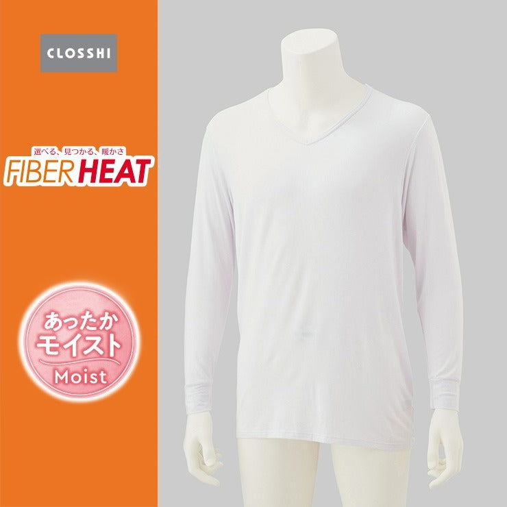 メンズ　長袖V首インナー（S～LL・FIBER HEAT あったかモイスト）