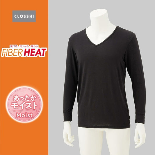 メンズ　長袖V首インナー（S～LL・FIBER HEAT あったかモイスト）