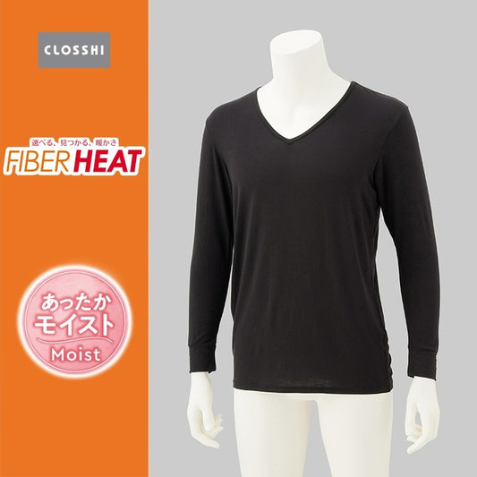 メンズ　長袖V首インナー 3L～5L（FIBER HEAT あったかモイスト）