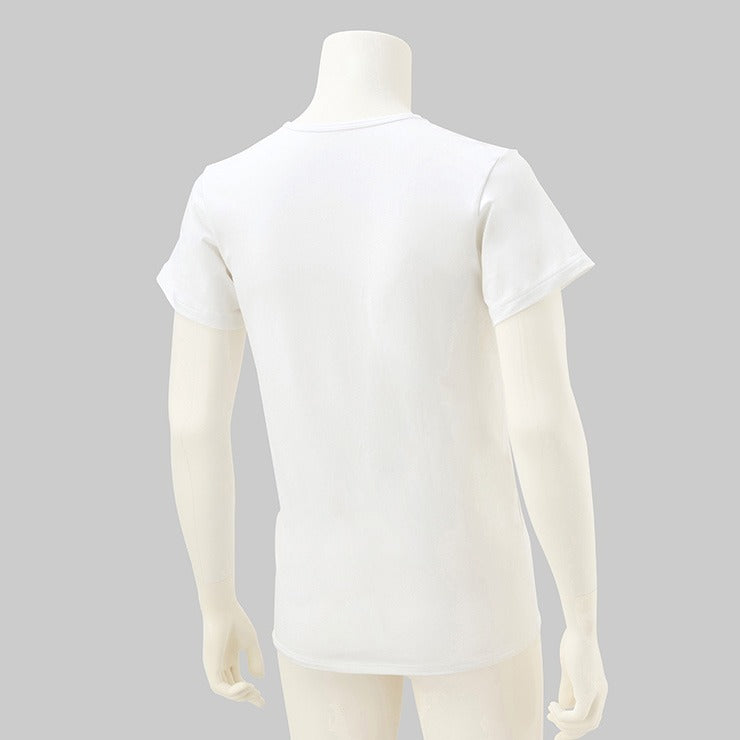 メンズ　半袖丸首インナー（M～LL・FIBERHEATコットン）