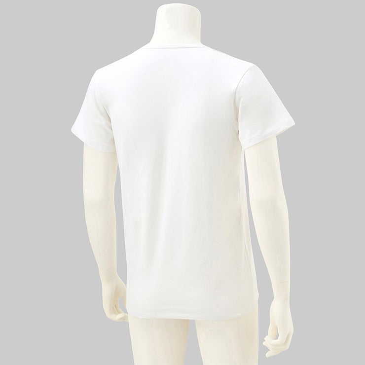 メンズ　半袖Ｖ首インナー（M～LL・FIBERHEATコットン）