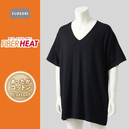 メンズ　半袖V首インナー（3L～6L・FIBERHEATコットン）