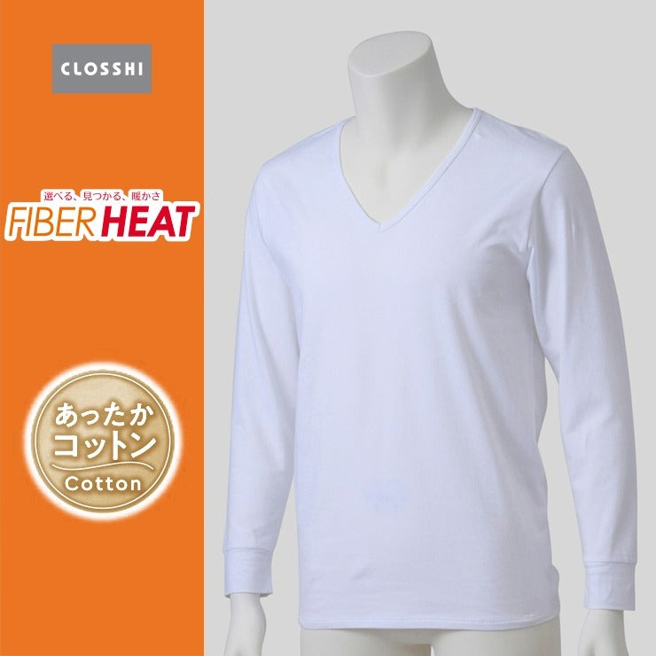 メンズ　長袖V首インナー（3L～5L・FIBERHEATコットン）