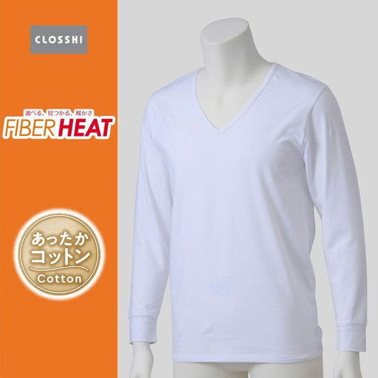 メンズ　長袖V首インナー（3L～5L・FIBERHEATコットン）