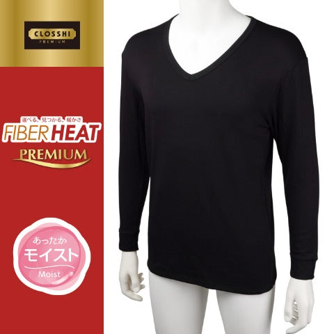 メンズ　長袖Ｖ首インナー（FIBERHEAT PREMIUM あったかモイスト）