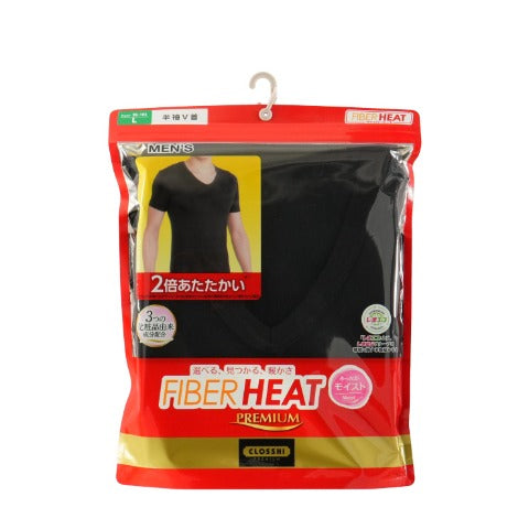メンズ　半袖V首インナー（FIBERHEAT PREMIUM あったかモイスト）