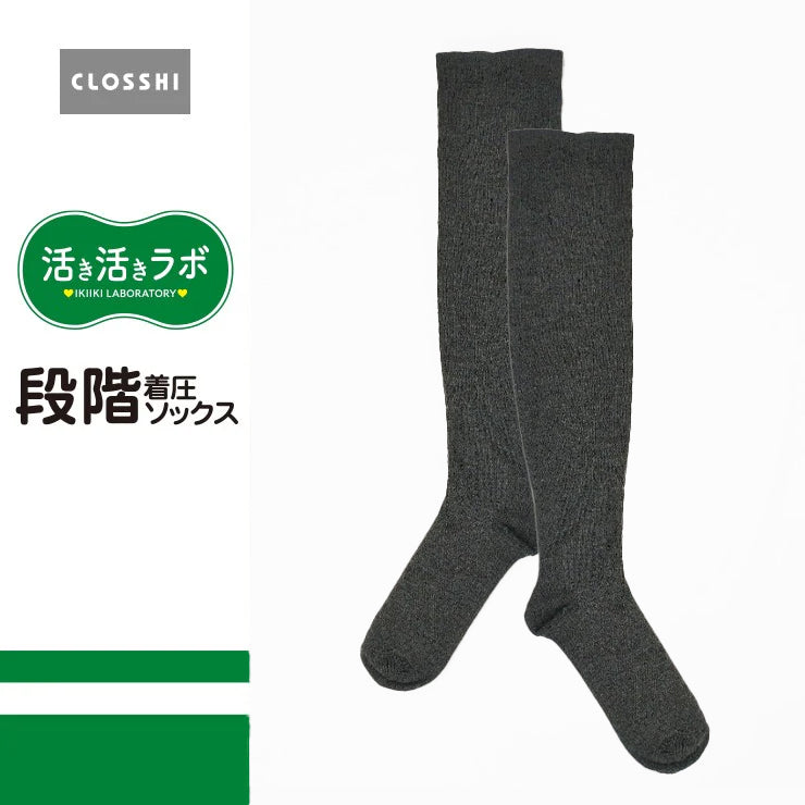 レディース　38cm丈　段階着圧ハイソックス（活き活きラボ）