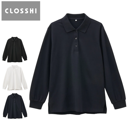 レディース　カノコ長袖ポロシャツ（CLOSSHI）ネイビー/ブラック/ホワイト