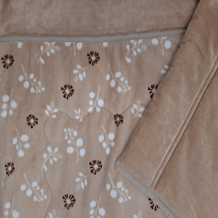 わた入り毛布（シングルロングサイズ・FIBER HEAT）リーフ柄