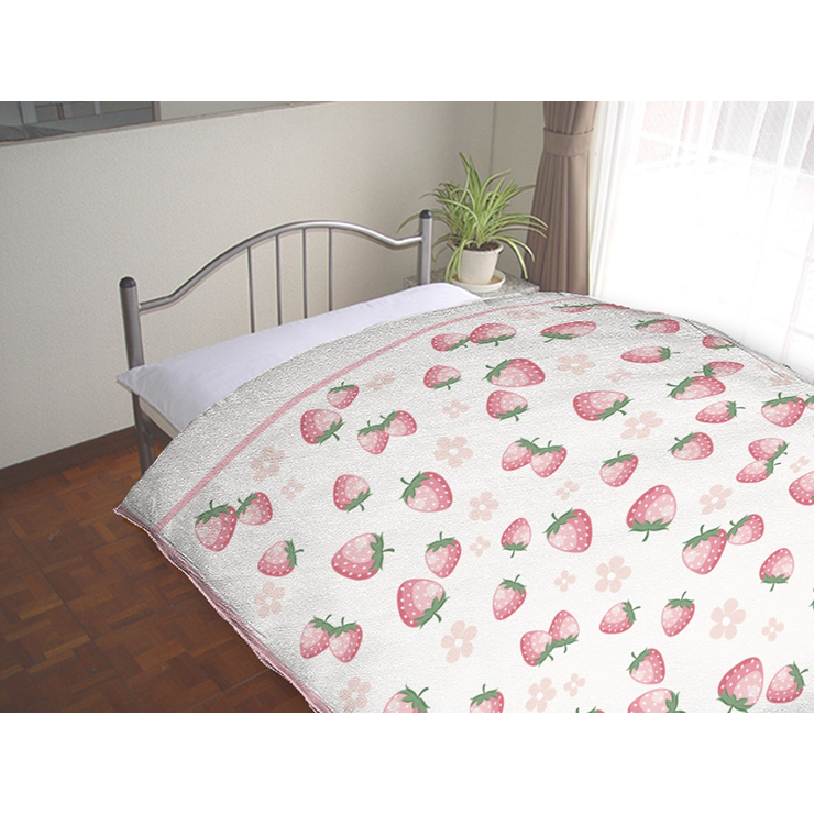 衿付き合わせ毛布（シングルサイズ・西川）イチゴ柄
