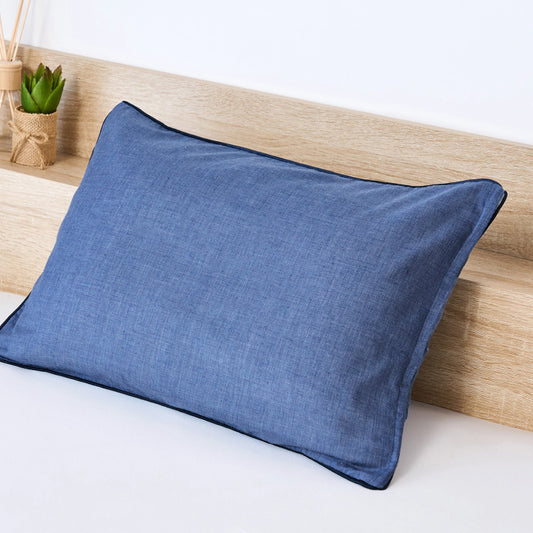 枕カバー シャンブレー（35×50cm）グレー/ネイビー