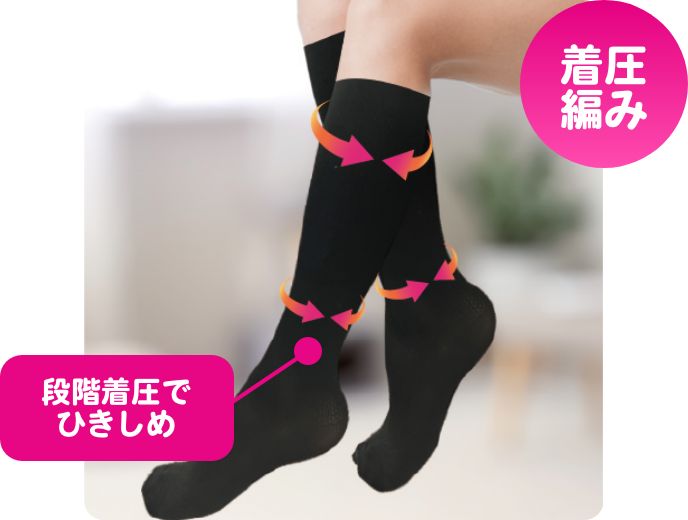 レディース　38cm丈　段階着圧ハイソックス（活き活きラボ）